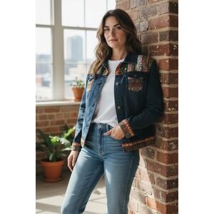 DG2 by Diane Gilman Embellished Denim Jacket Women's XL Blue Boho Festival